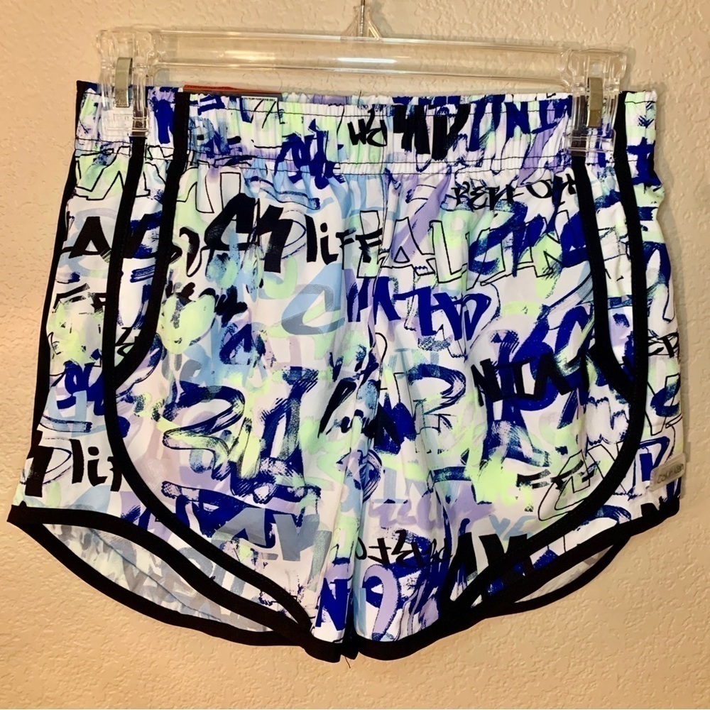 NWT Calvin Klein Running Shorts XS Graffiti Design White Multicolored Lined New